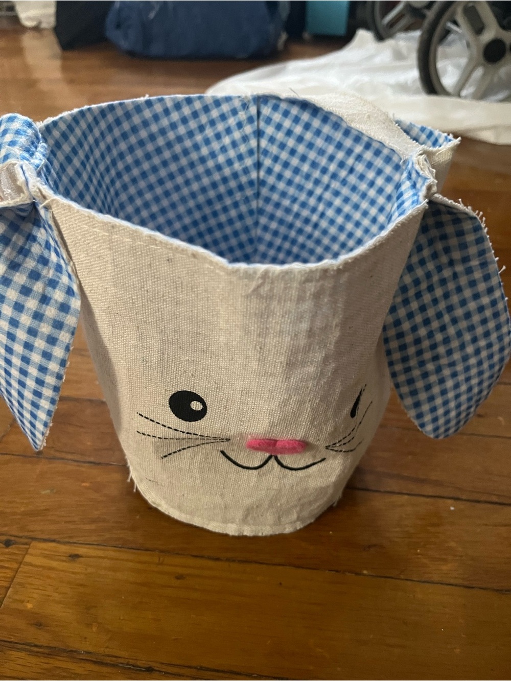 Children's Bunny Fabric Storage Basket - Blue Gingham